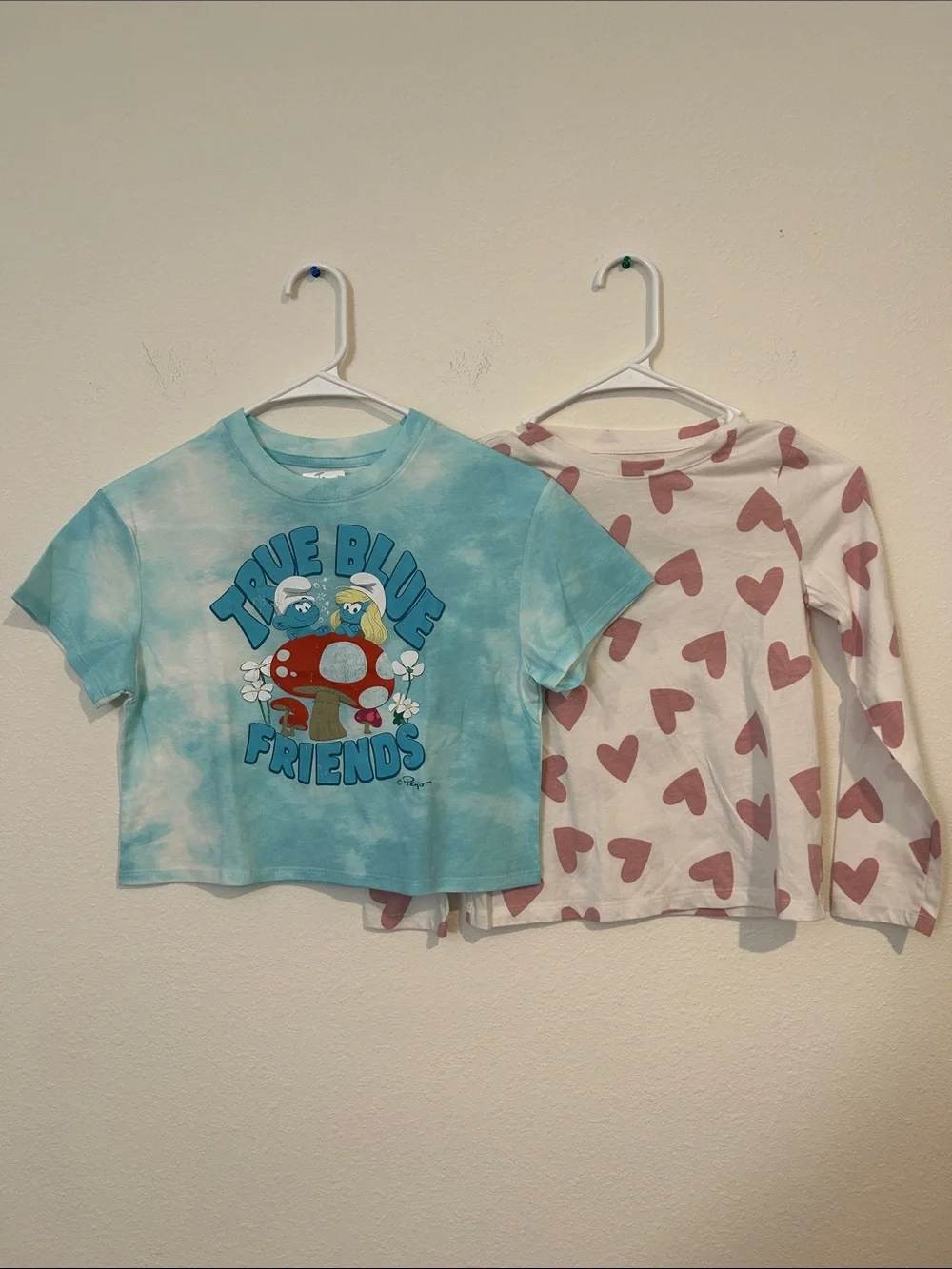 Light Blue Tie-Dye 'True Blue Friends' And Hearts Long Sleeve Kids Top Set